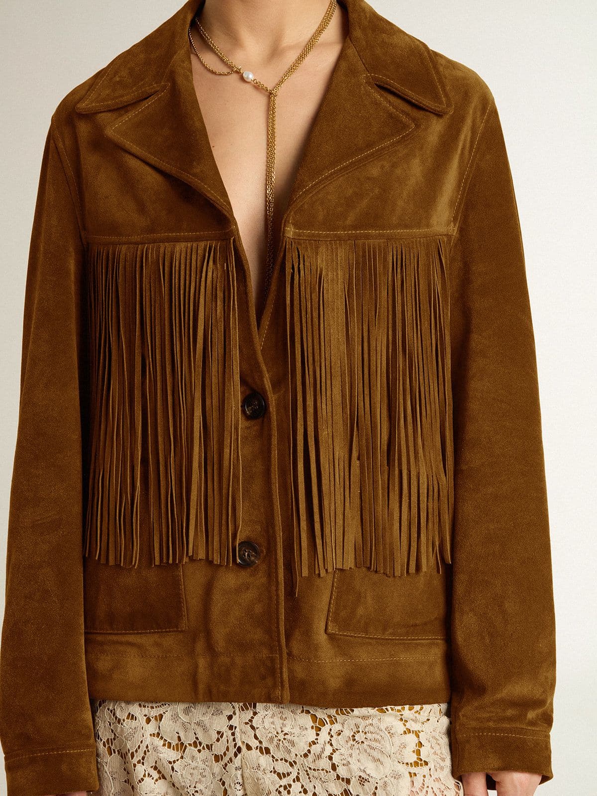 Women's tobacco-colored suede jacket women with fringes