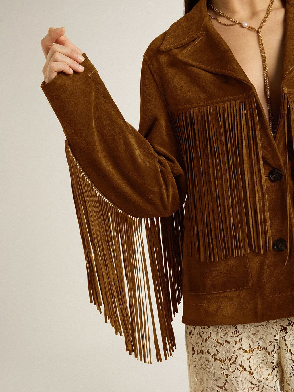 Women's tobacco-colored suede jacket women with fringes
